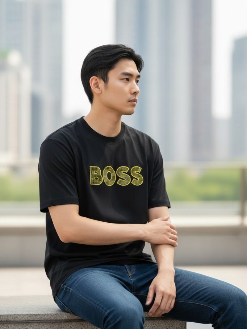 T-shirt Hugo Boss con stampa in gomma giallo
