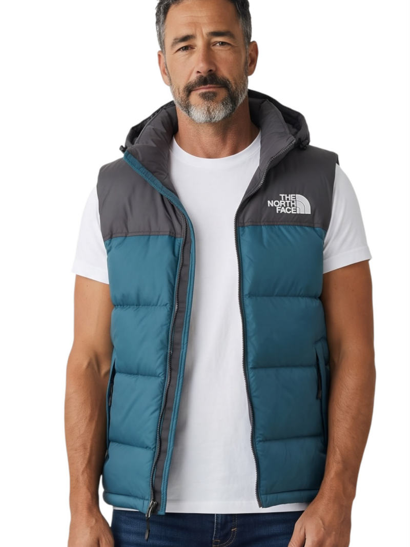 Piumino smanicato North Face bicolore