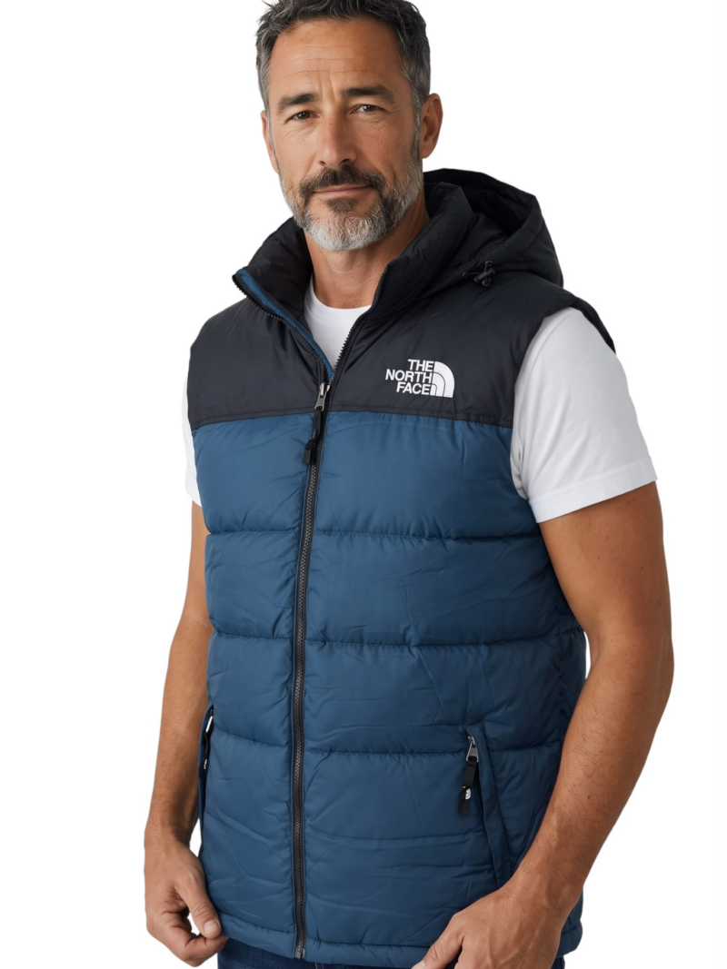 Piumino smanicato North Face bicolore
